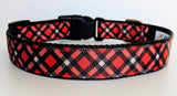 Red Black Tartan Plaid Dog Collar