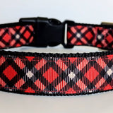 Red Black Tartan Plaid Dog Collar