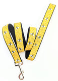 Matching bumblebee print ribbon dog leash with secure swivel bolt snap hook