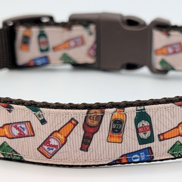 Dog collar with beer bottle pattern on a white background