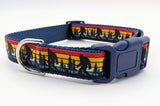 Bigfoot Dog Collar - Sasquatch Sunset Silhouette Pattern Ribbon Pet Collar