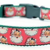 Dog collar with vintage Santa Claus design on a pink background