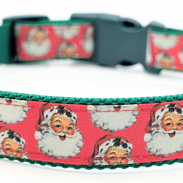 Dog collar with vintage Santa Claus design on a pink background
