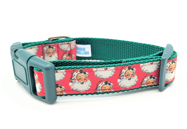 Dog collar with vintage Santa Claus design on a pink background