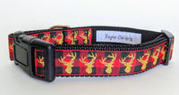 Red Buffalo Plaid with Gold Deer Dog Collar