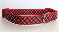 Red Black Tartan Plaid Dog Collar